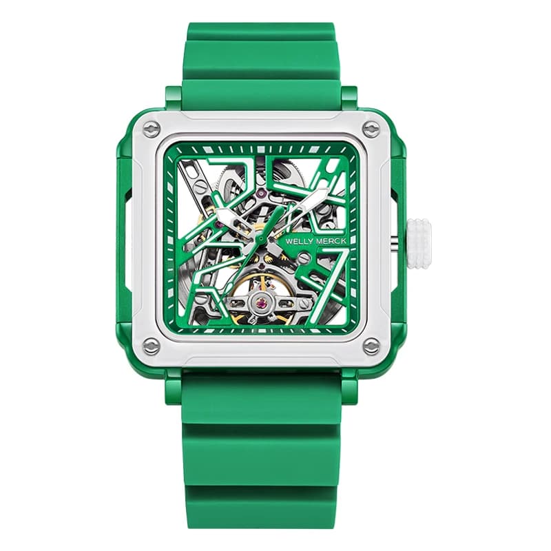 WM Orologio da uomo meccanico automatico in acciaio inossidabile Orologi da uomo limitati serie Mahjong scheletro quadrato Welly Merck Orologio da uomo WM091