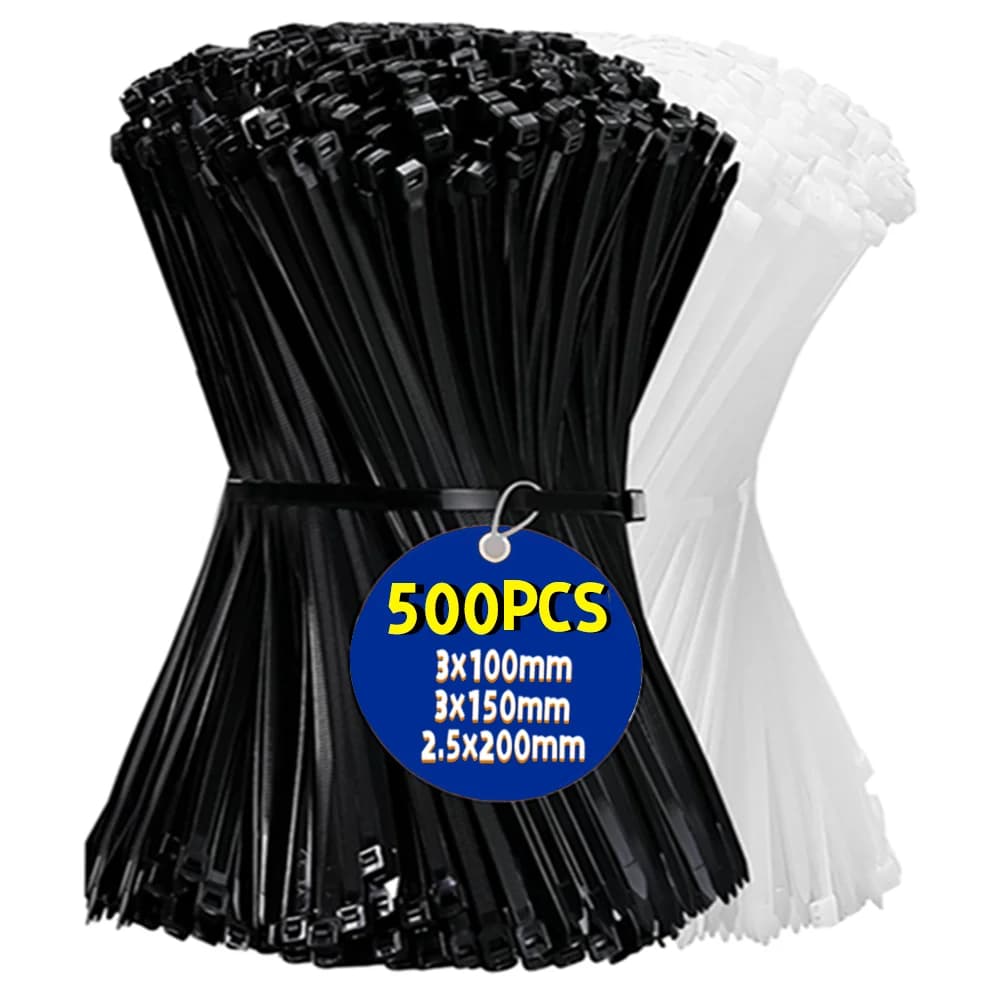100-500Pcs Plastic Nylon Cable Ties Self-locking Cord Ties Straps for Home Office Wire Zip Ties Adjustable Cables Fastening Loop