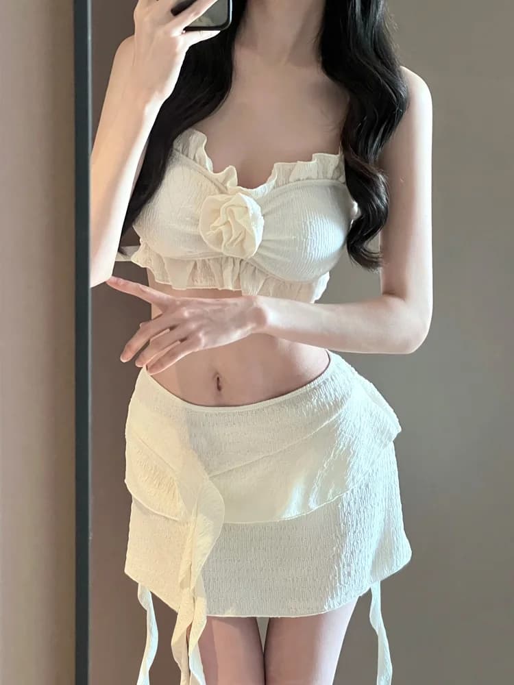 Nuovo Costume da Bagno Donna 2025 - Set Tre Pezzi Stile Gonna Bikini per Vacanze e Terme - Sensazione Pura Seduzione - Costume Separato