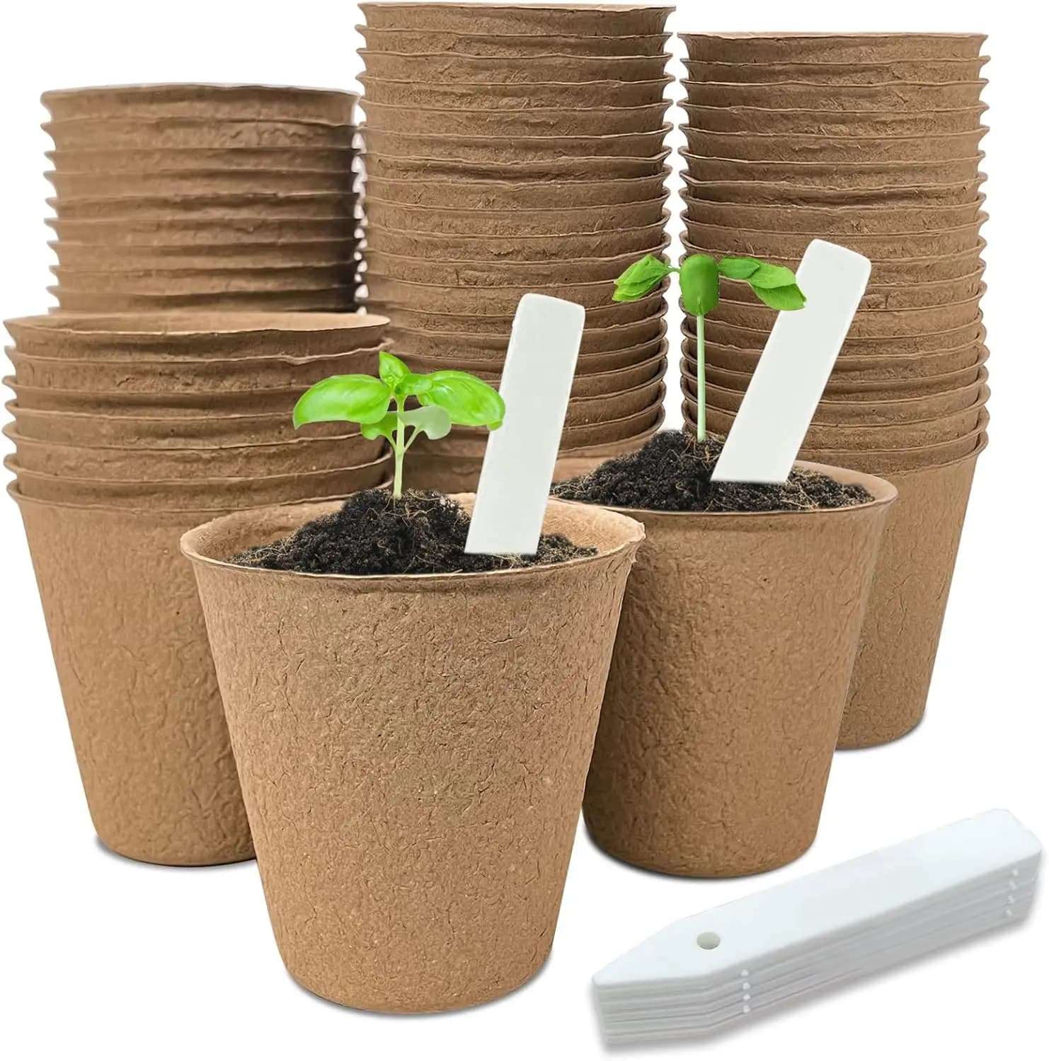 40 Vasi in Torba Biodegradabile da 8 cm, Kit Ecologico per la Germinazione dei Semi con Etichette per Fiori, Verdure ed Erbe Aromatiche