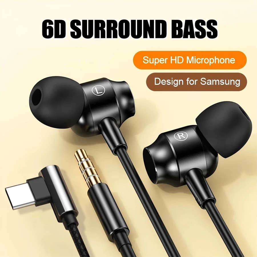 For Cuffie da gioco cablate con jack a 90° per Galaxy, auricolari HiFi Surround Sound da 3,5 mm/Type C con microfono per Samsung S24 23 iPhone 15