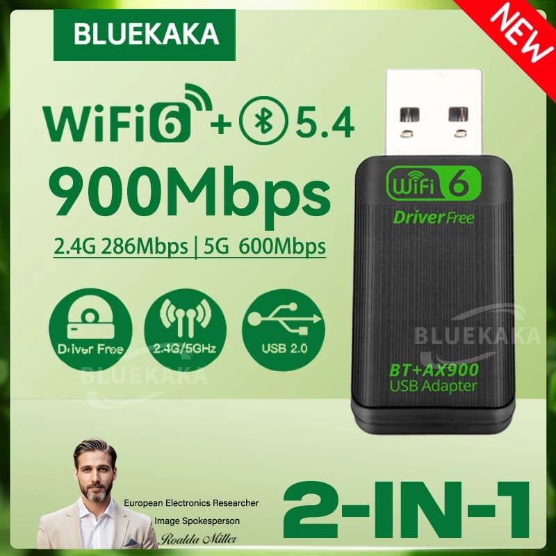 Nuovi aggiornamenti AX900 USB WiFi 6 Bluetooth 5.4 2 in 1 Adattatore Dual Band 2.4G e 5GHz ad alta velocità Wireless Network Wlan Receiver Driver gratuito Dongle per PC Laptop Win 10/11