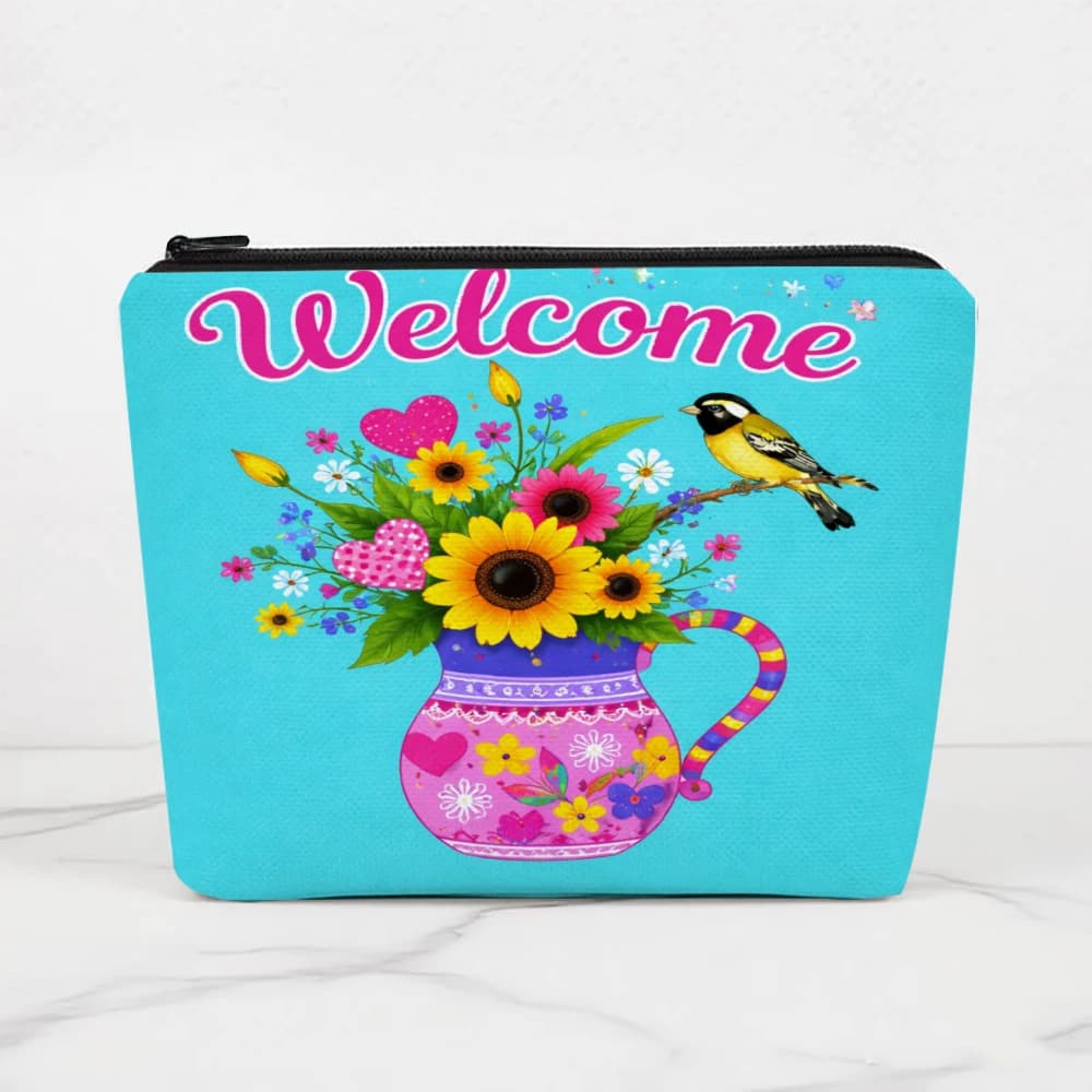 Borse per il trucco con motivo floreale e uccelli, pochette cosmetiche, beauty case, astucci per matite, borse da viaggio per ragazze