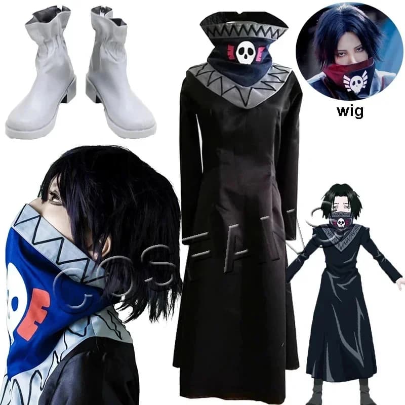 ABC123Anime X Hunter Feitan Cappotto Nero per Uomo e Donna, Costume Cosplay di Halloween con Set Completo di Parrucca;6'j,k.9;a
