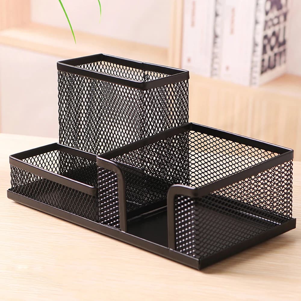 Set organizer da scrivania in rete d'acciaio - Carrello per forniture da tavolo e portapenne Mini tavolo portaoggetti per organizer con gabbia | Contatore in kit- Nero