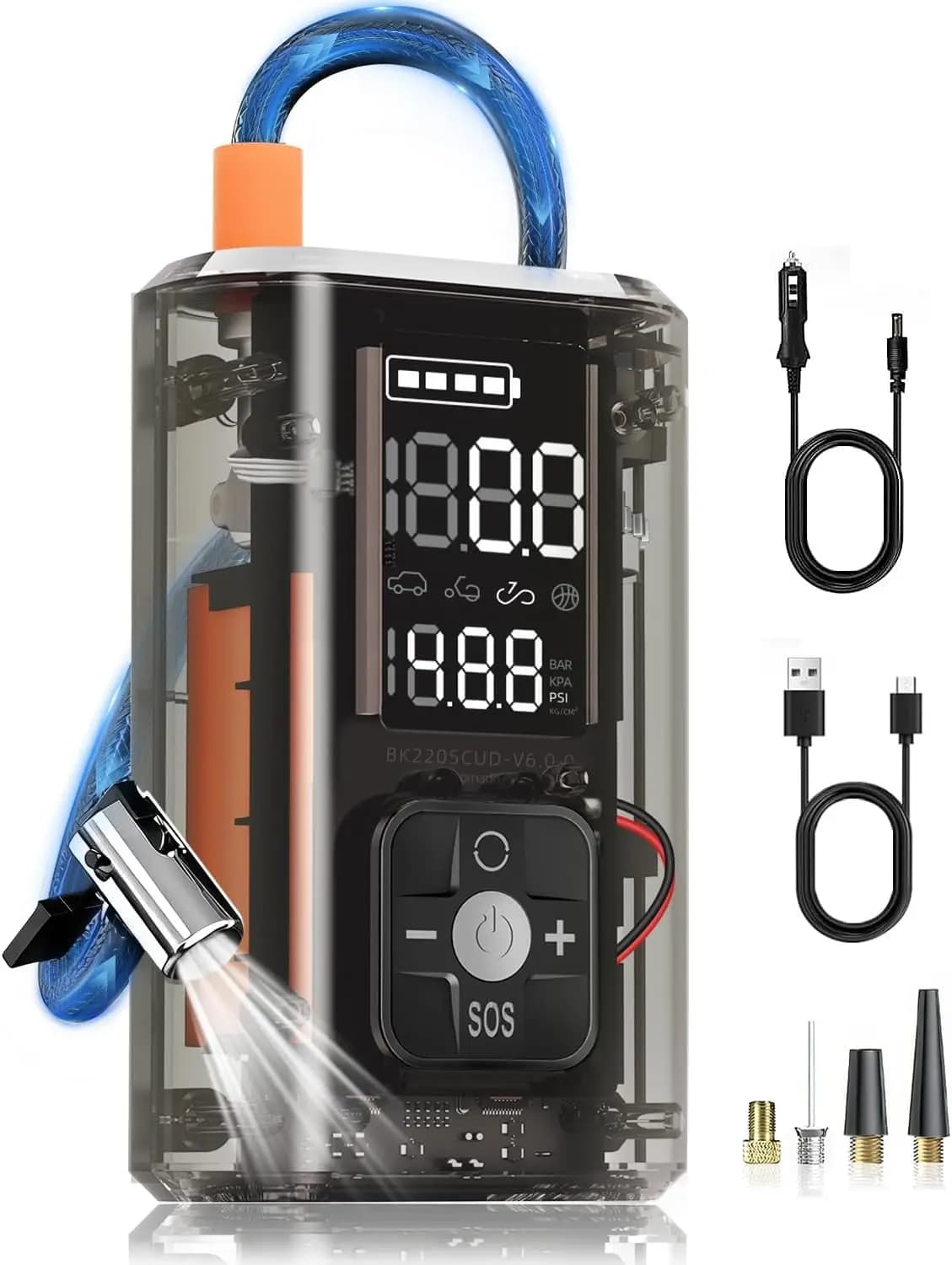 Gonfiatore per pneumatici intelligente con compressore d'aria elettrico portatile da 150 PSI 12V con indicatore digitale e luce a LED per auto, moto, bici