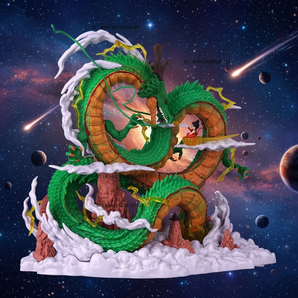 Statuetta Anime Dragon Ball da 24cm, Figurina di Shenron, Modellino di Goku e Shenron, Statua in PVC, Giocattolo da Collezione, Regalo