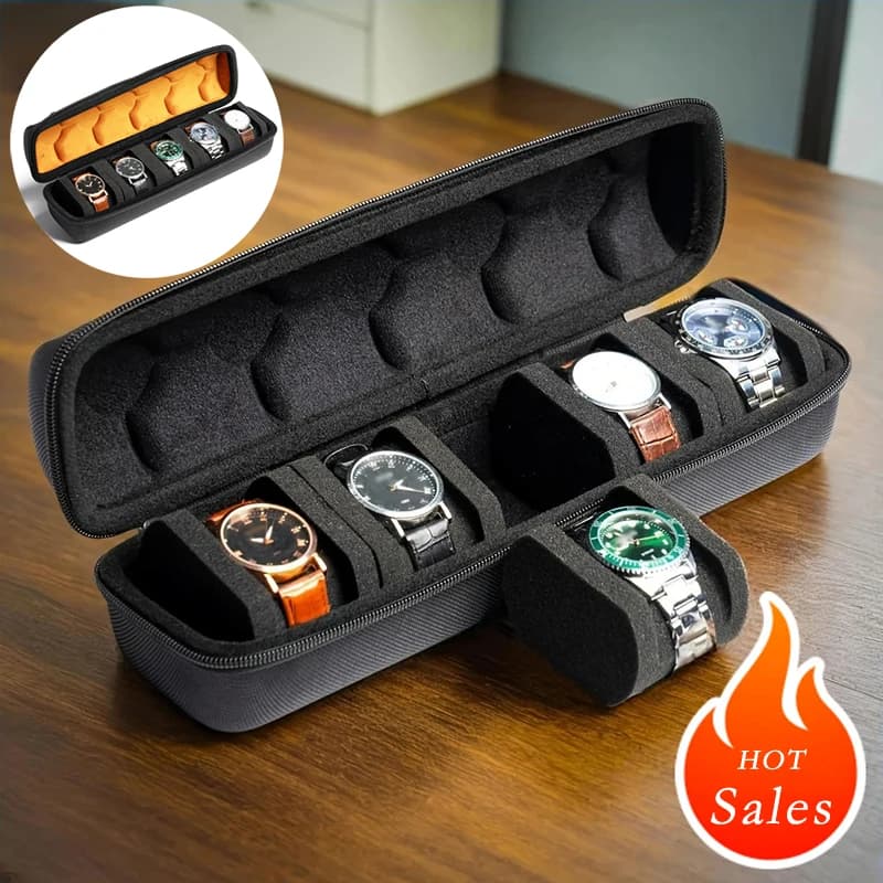 Organizer per orologi da uomo, custodia da viaggio portatile per orologi da polso con cuscino anti-spostamento.