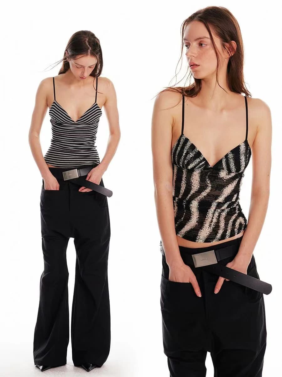 European and American fashion summer leopard-print patchwork Y2K halter top hot girls sexy and form-fitting stylish blouse