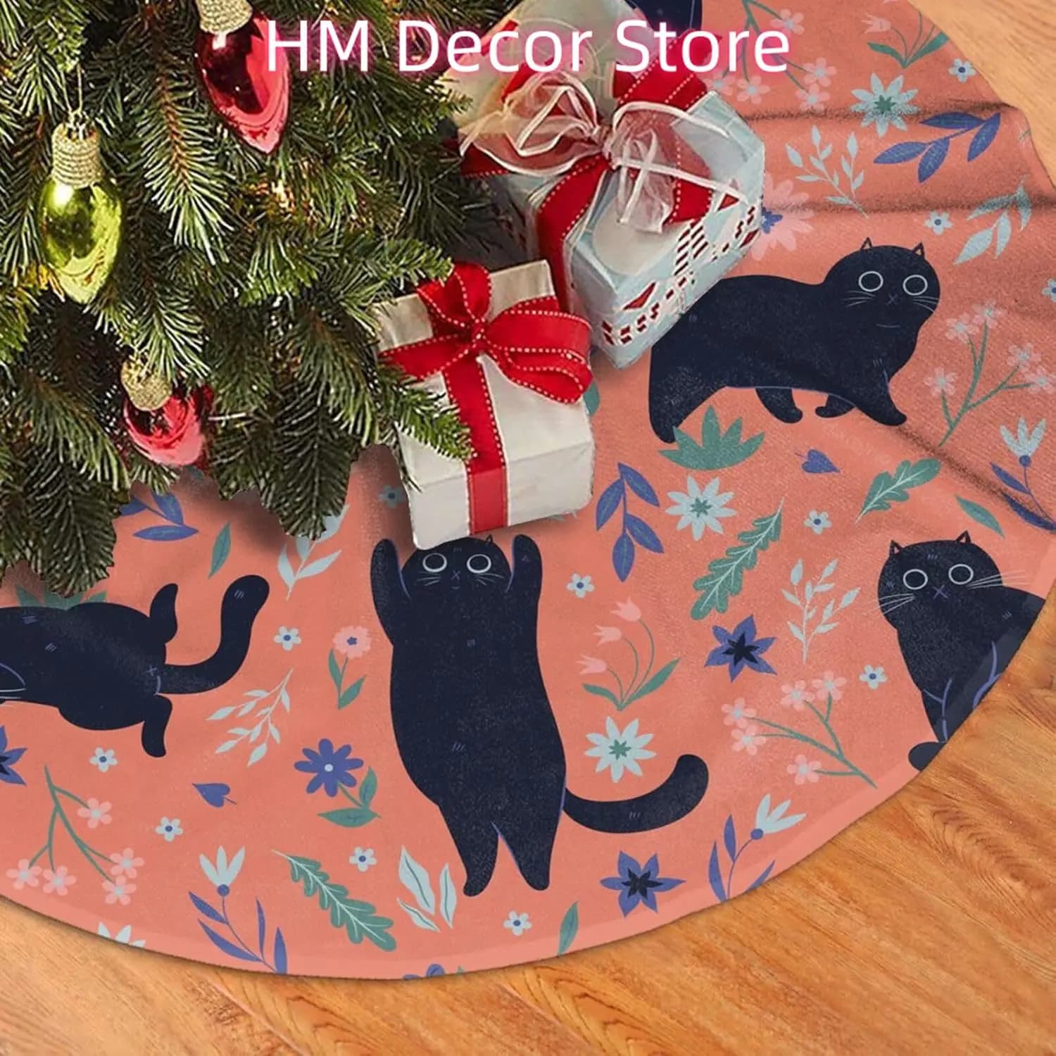 Gatti neri - Gonna per albero di Natale, Gonna per albero decorativa da 48 pollici Ornamenti per albero di Halloween morbidi e divertenti, Casa per interni ed esterni