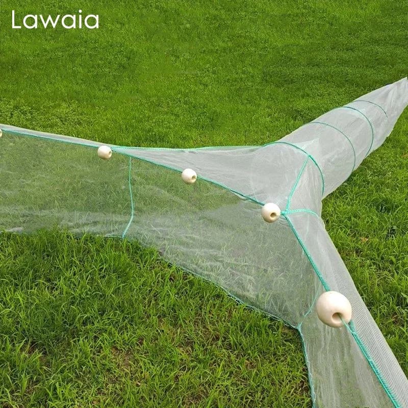 Lawaia rete da pesca in Nylon bianco gabbia per gamberetti catena di ferro platina in PVC galleggianti stagno di fiume trappola per granchi di pesce 4M/6M/8M di larghezza