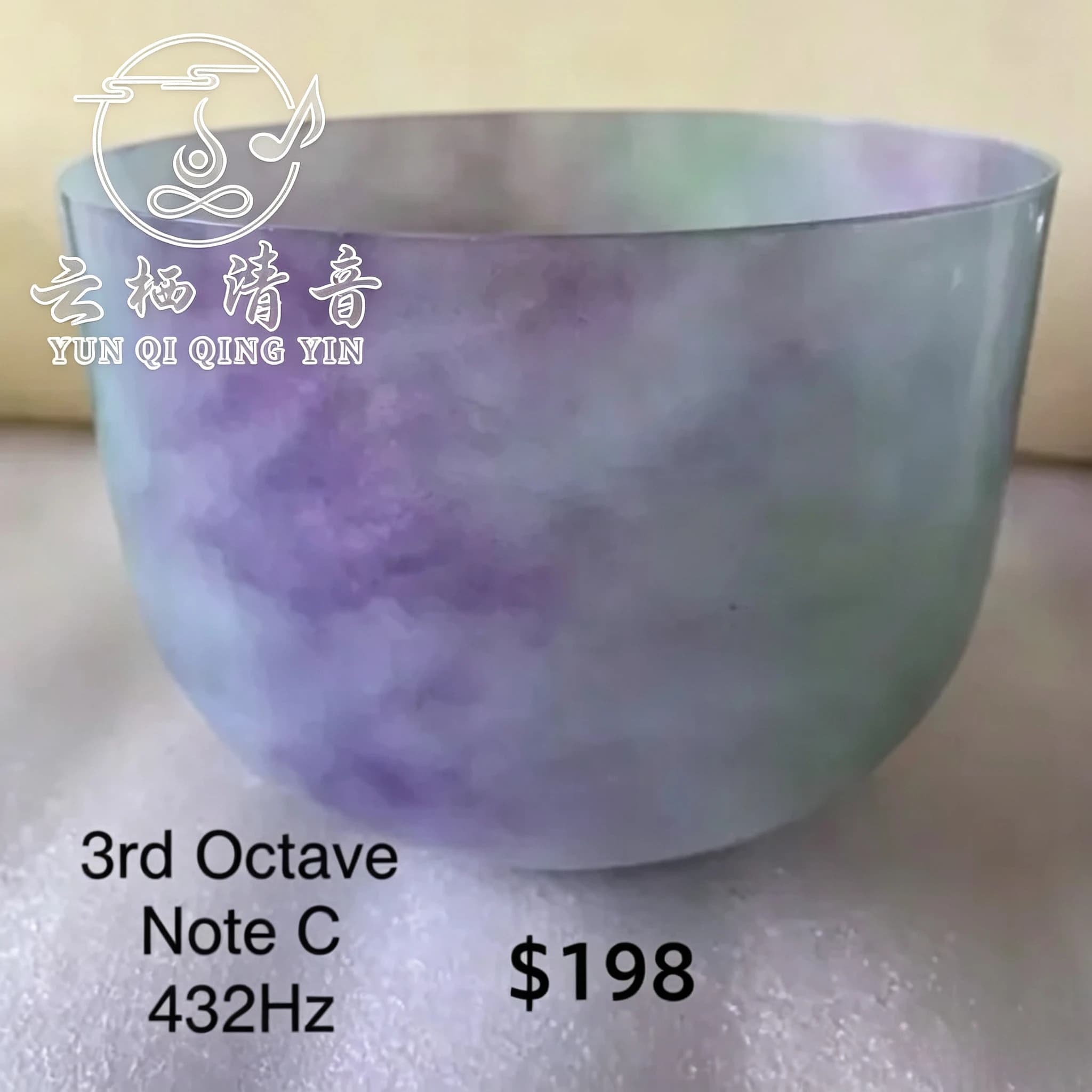 YUN QI QING YIN 3rd Octave Natural Color Crystal Singing Bowl 432Hz C C# D D# Note 8~8.5 Inch Sound Therapy Bowl For Sound Bath Meditation