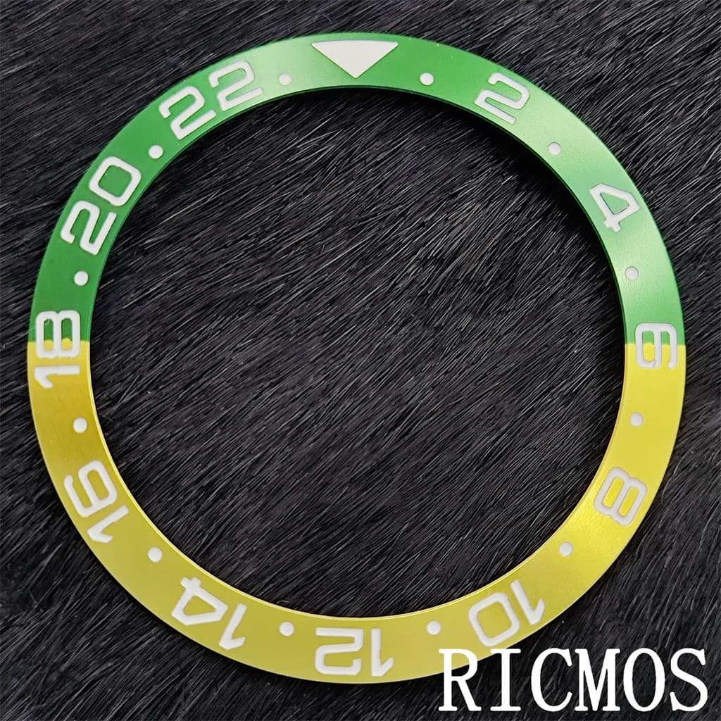 Ghiera per Orologio in Ceramica di Lusso Resistente all'Acqua, Verde/Giallo, 38mm, Compatibile con Cassa da 40mm, Accessori per Orologi