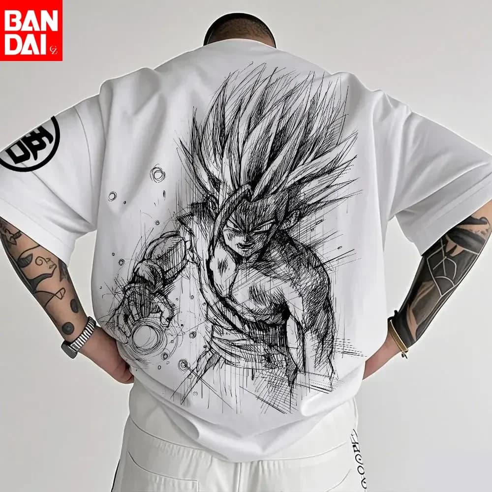 T-shirt girocollo sportiva estiva traspirante in cotone stampato Dragon Ball Goku, a maniche corte, stile americano, da uomo e da donna