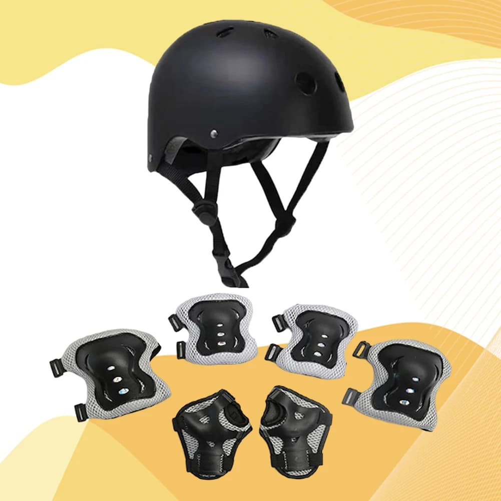 Protezioni per Ciclismo per Bambini, Set 7 in 1 con Casco, Ginocchiere Ammortizzanti, Protezioni per Gomiti e Polsi, Traspiranti per Sport all'Aperto