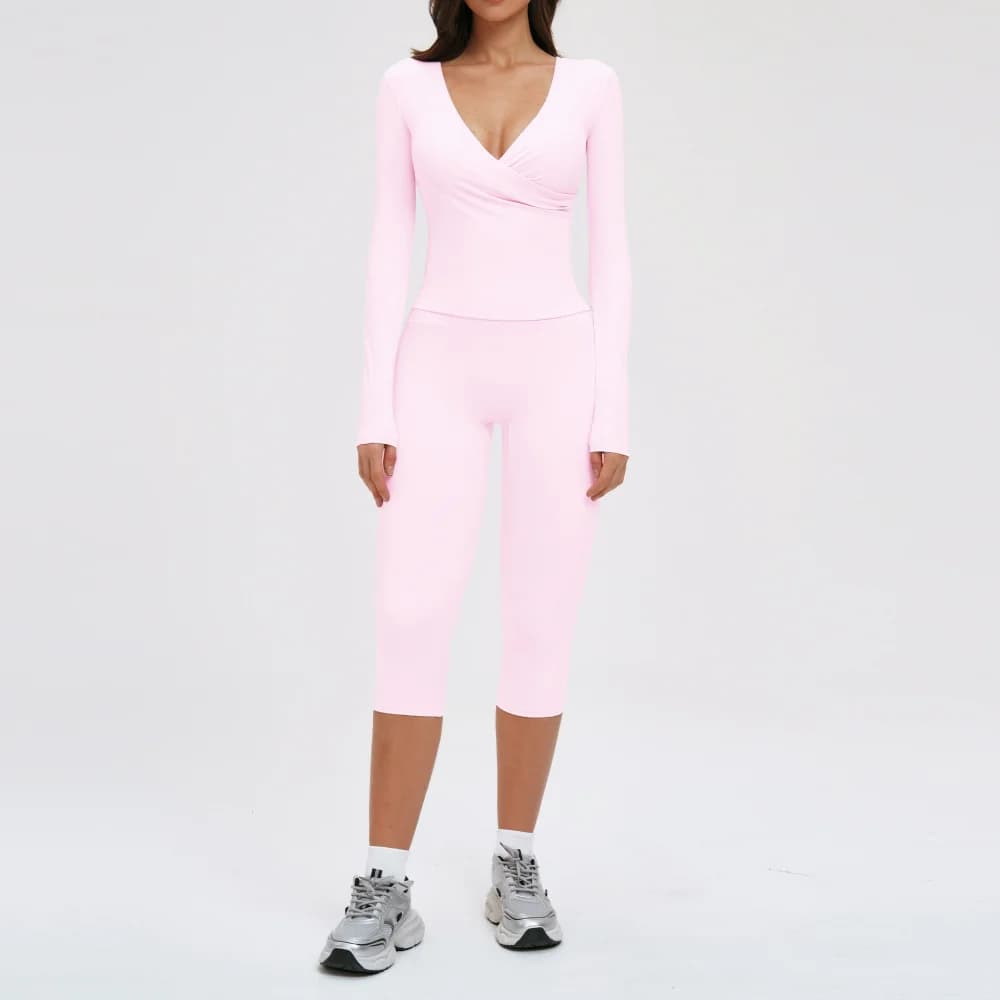 Set Yoga 2 Pieces Gym Clothing for Women Sporty Suit Fitness with Long Sleeves and Zampa Pants