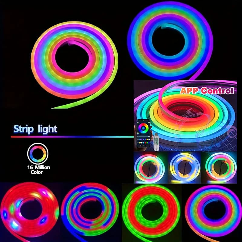 WS2812B Strisce LED al neon USB RGB-IC Insegne LED Illuminazione Sincronizzazione musicale Luce flessibile al neon per decorazioni natalizie per feste