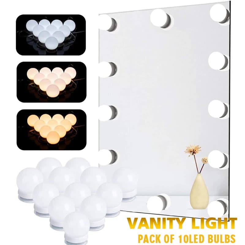 Lampadine per specchio per trucco a LED Ricarica USB Luci per specchio per trucco Vanity Illuminazione per tavolo da bagno Lampada da parete a LED dimmerabile