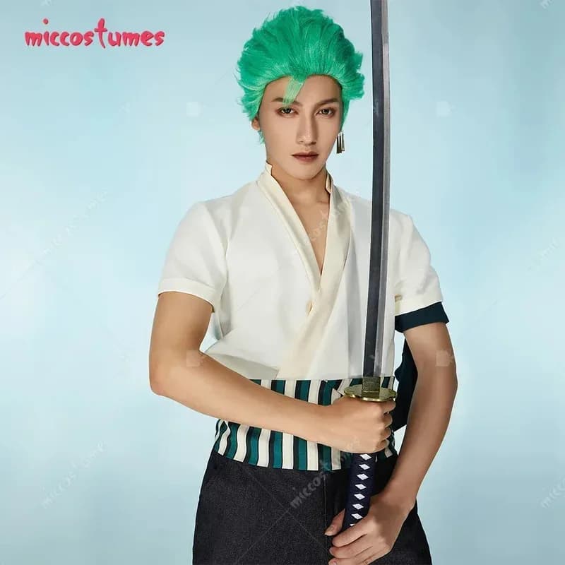 CyMiccostumes Costume cosplay unisex da cacciatore di pirate Top e pantaloni stile kimono con sciarpa in vita Costume cosplay di Halloween