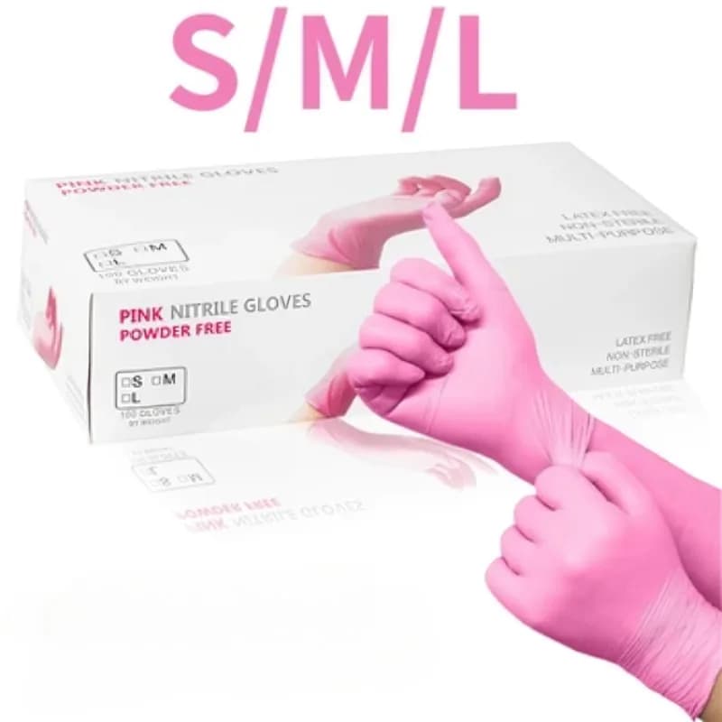 50/100PCS Guanti monouso in nitrile rosa senza lattice impermeabili per capelli di bellezza Pulizia della cucina domestica Pulizia del bagno