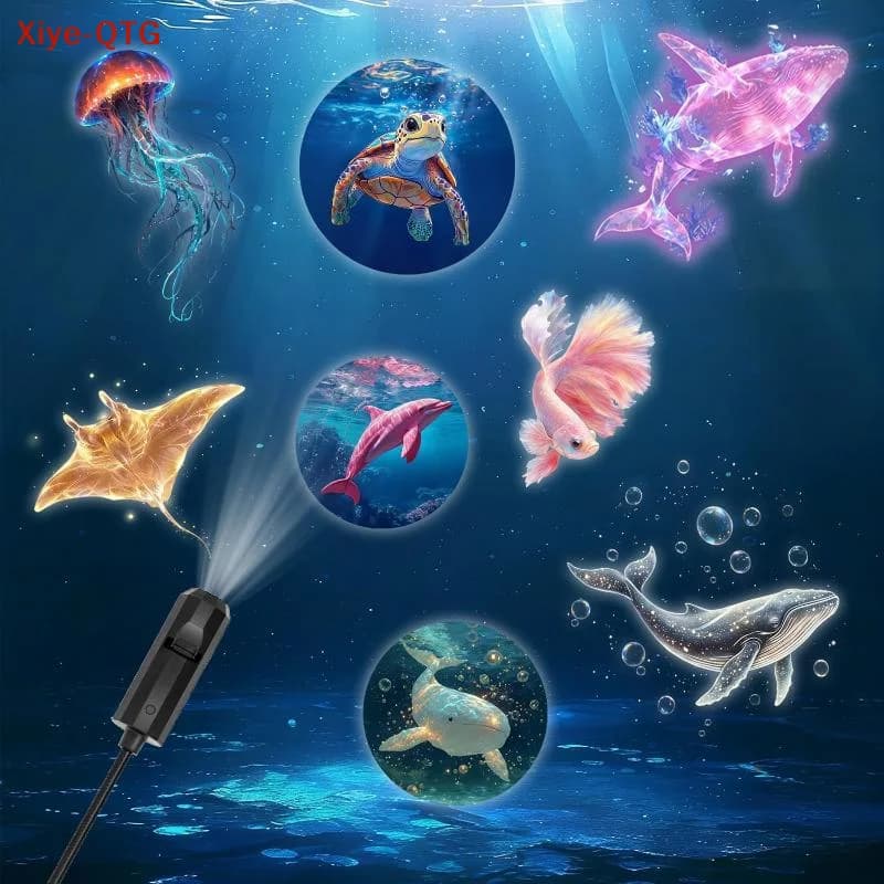 New [New] LED USB Projector Light Ocean Projection Lamp With 8pcs Marine Life Light Panels Ceiling Decorative Night Light