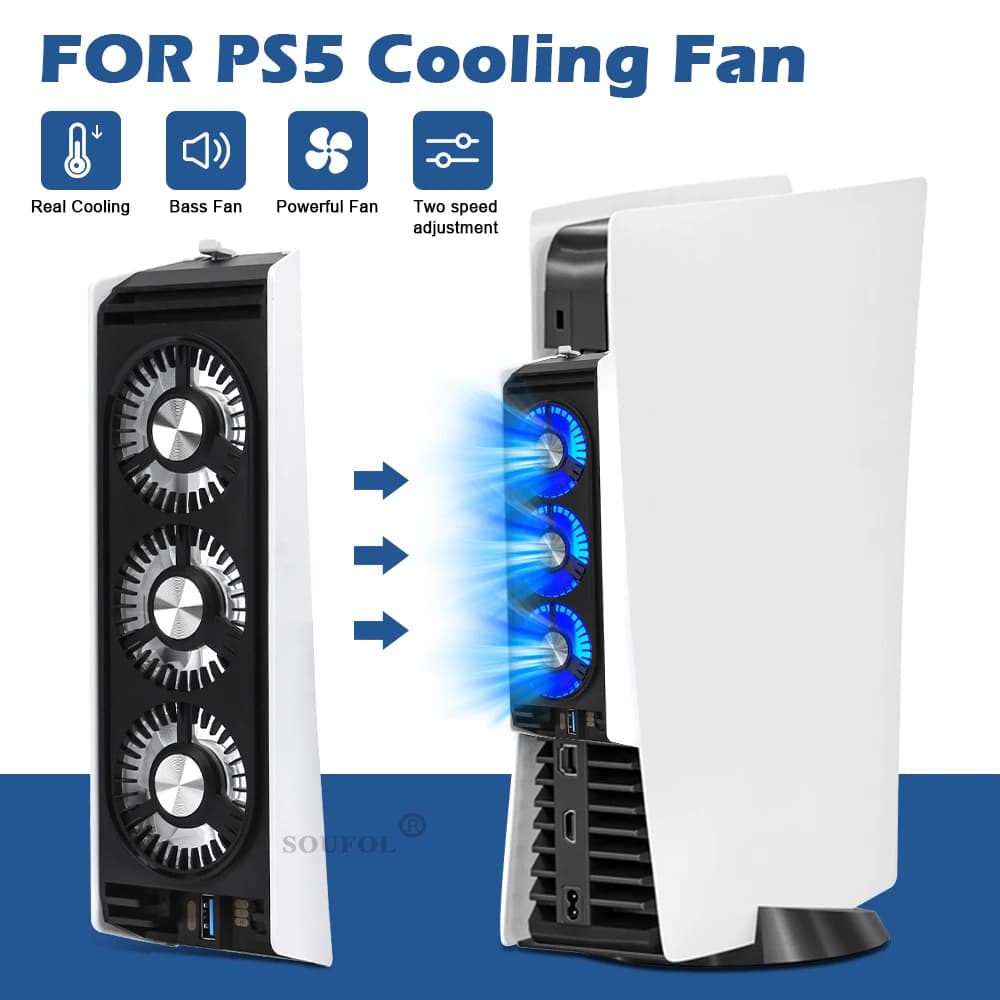 Ventola di raffreddamento aggiornata Ventola di raffreddamento silenziosa Luce a LED Hub USB 3.0 per PS5 Playstation 5 Disco e accessori per console in edizione digitale