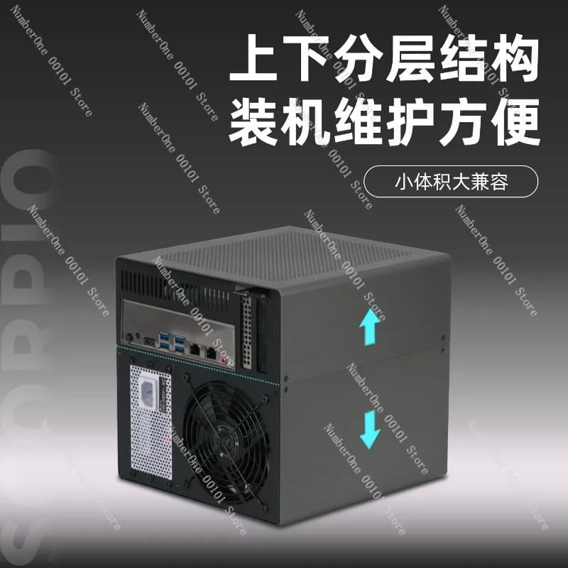 Chassis NAS Scorpio a 4 Dischi in Alluminio Anodizzato, Alimentatore SFX, Server di Archiviazione Semi-Alto ITX