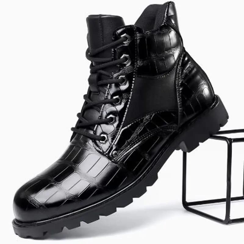 Brand Men Boots Grid Pattern Square Heel Men Ankle Boots Designer Luxury Leahter Shoes for Men Fashion Motorcycle Boot Zapatos