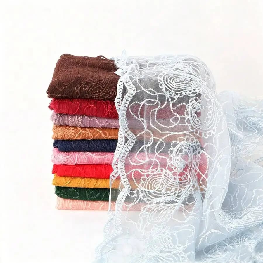 Sciarpa hijab da donna con ricami floreali per feste, matrimoni e festival