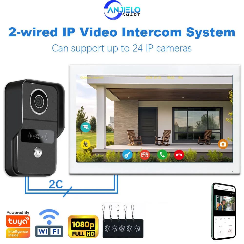 ANJIELO Tuya Smart Home Sistema Videocitofonico a 2 Fili per Appartamento con Supporto Telecamera IP