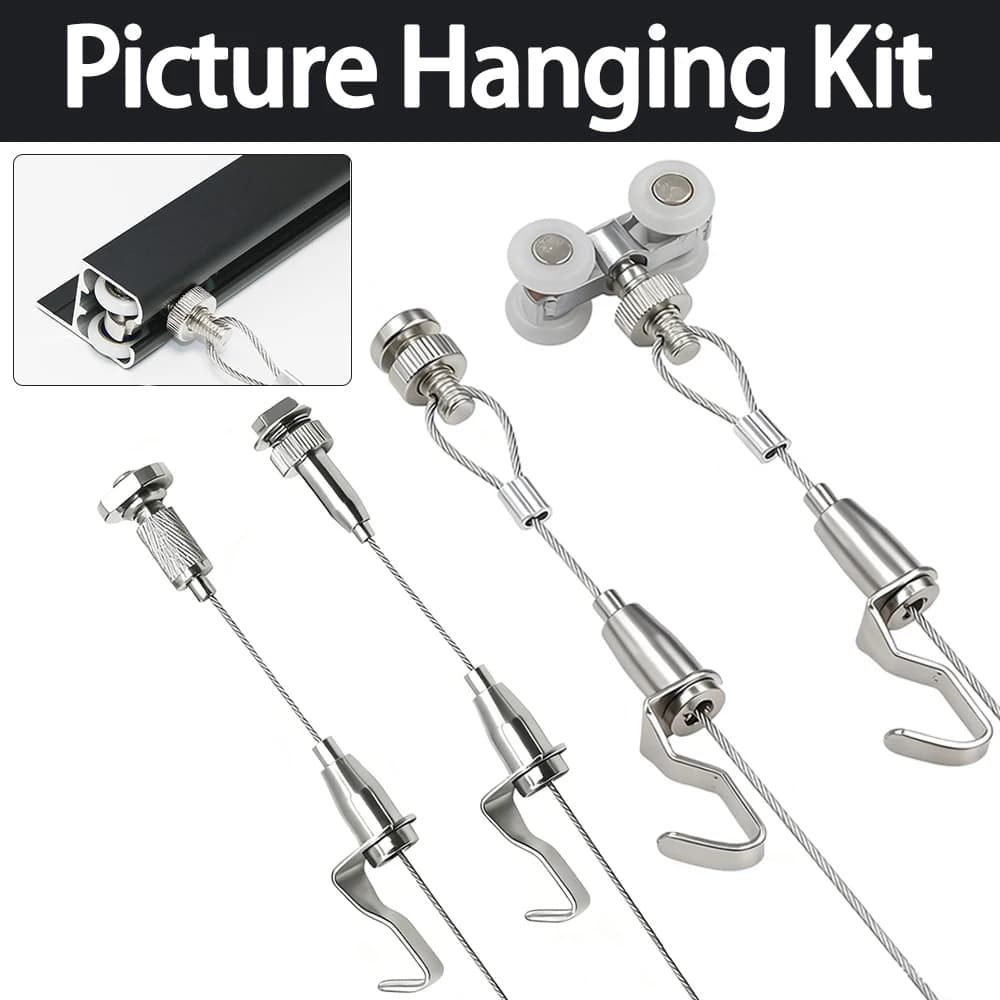 2-4PCS U-shaped Track Specific Stainless Steel Rope Kit with Adjustable Picture Suspension System for Photo Frame Billboards