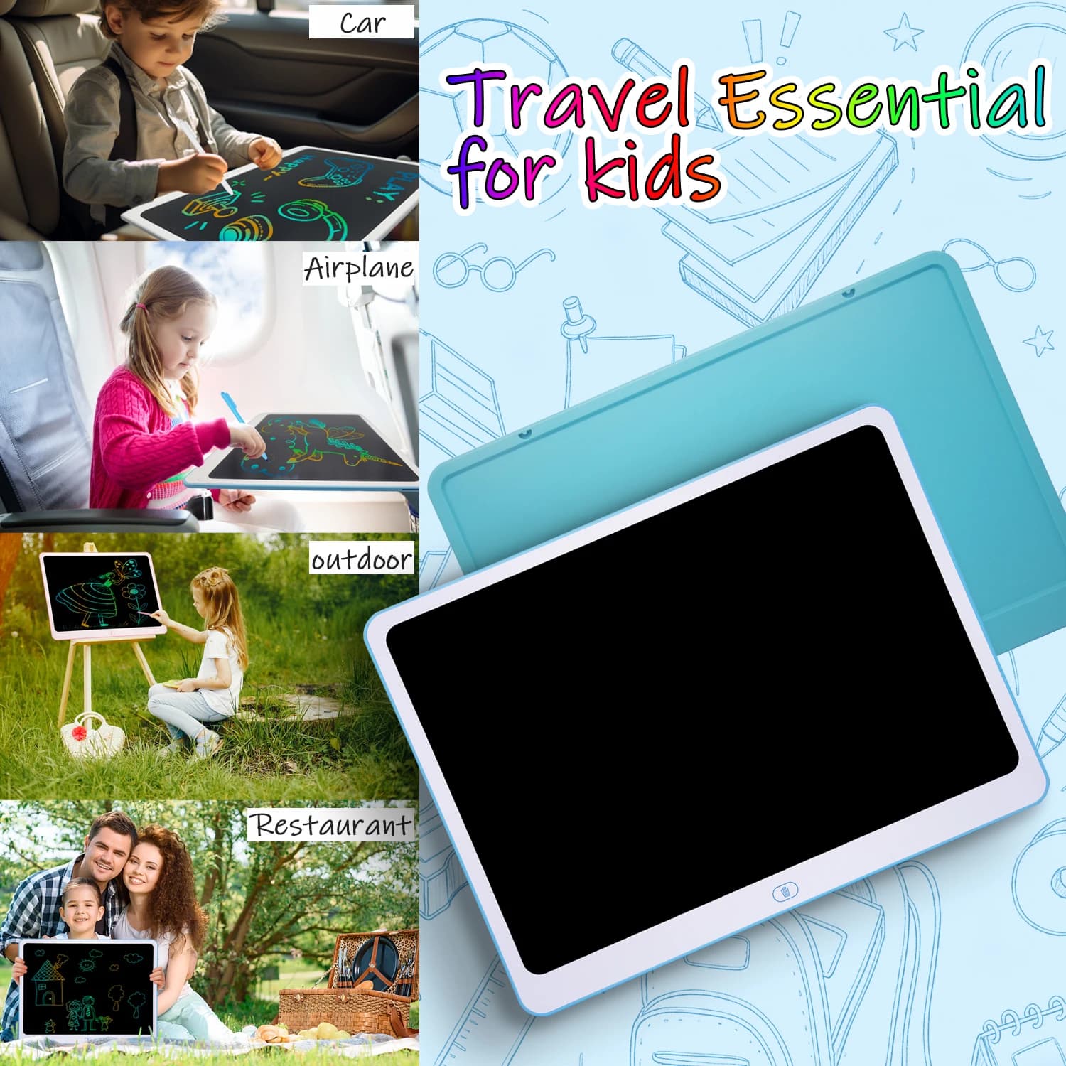 20 Inch Colorful LCD Writing Tablet, Erasable Doodle Drawing Board, Educational Learning Toy, Road Trip Activity Birthday Gift for Boys Girls Ages 3+