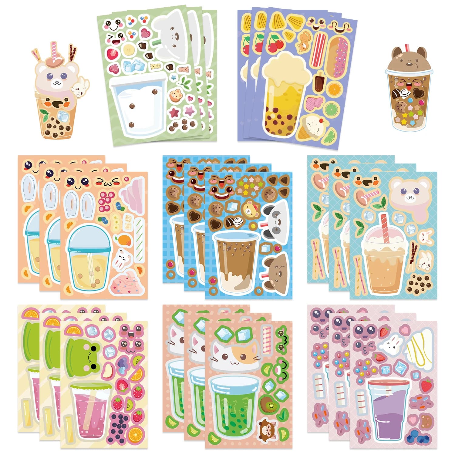 8/16/24 Lenzuola Bubble Tea Tè Alla Frutta Puzzle Adesivi Autoadesivi Adesivi In Vinly per Aula Scrapbooking Festa di Compleanno Decor