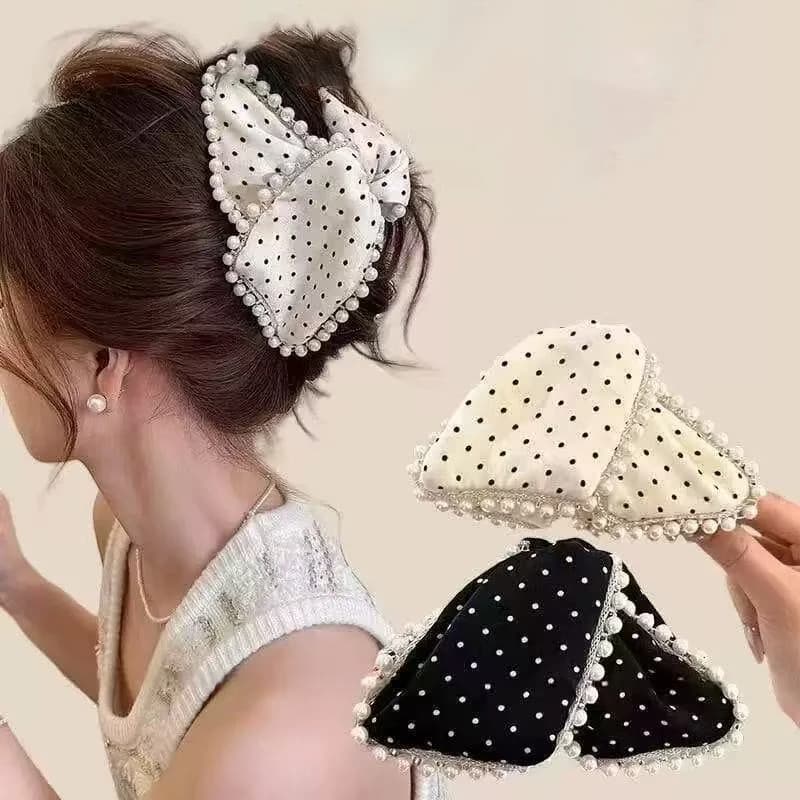 Fermagli per capelli da donna con pois e perle, eleganti, dolci, raffinati e alla moda, semplici e versatili, accessori per capelli per ragazze