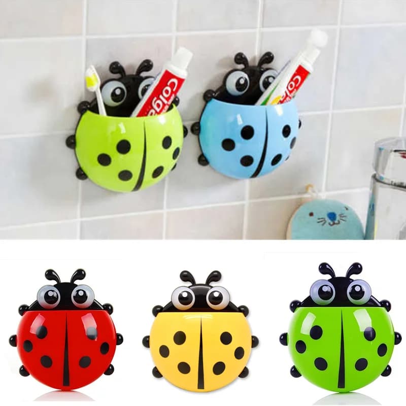 Simpatico porta spazzolino coccinella Articoli da toeletta per cartoni animati Porta dentifricio Aspirazione da parete Set da bagno Contenitore per spazzolino da denti