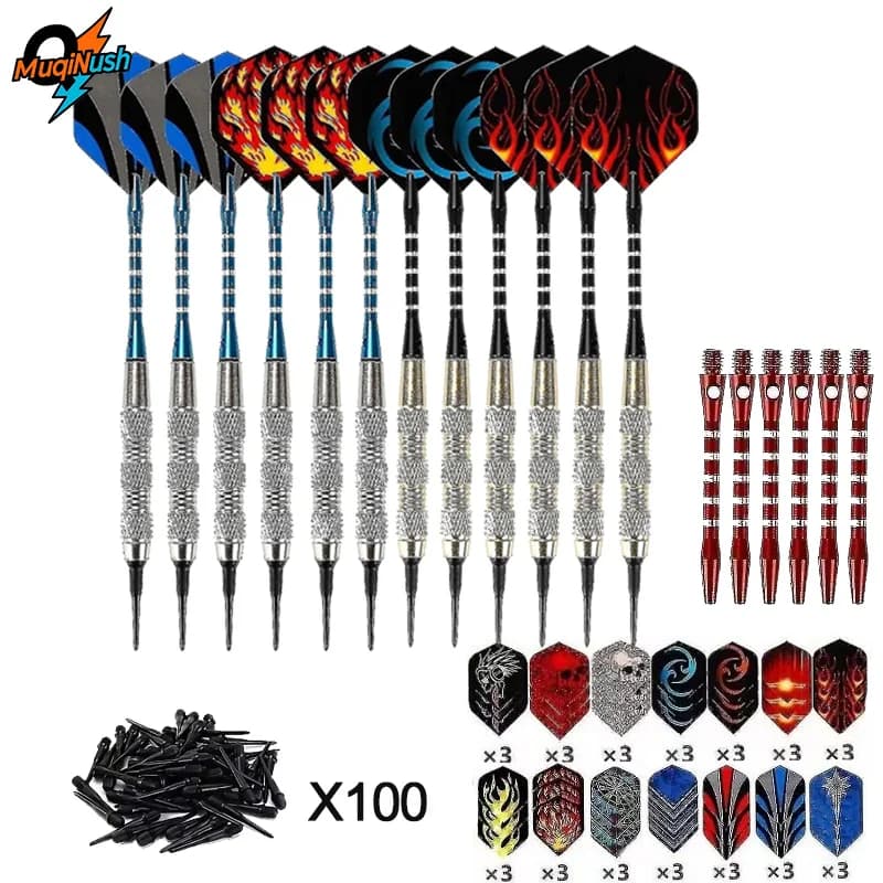 MuqiNush Set di Freccette con Punta Morbida 18g - Freccette Professionali con Punta in Plastica, 6 Aste in Lega di Alluminio +42 Alette +100 Punte Morbide