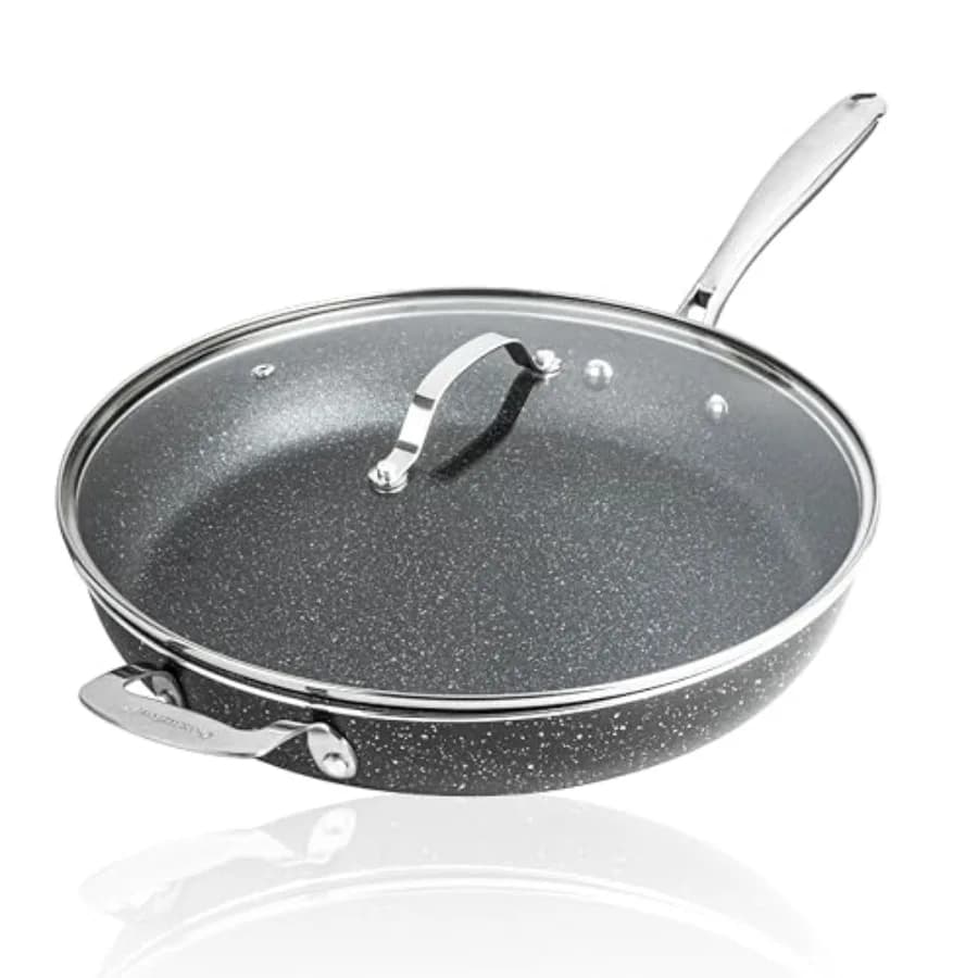 Padella Grande con Coperchio in Ceramica Antiaderente, Padelle Non Tossiche per Soffritti e Cottura, Senza PFAS e PFOA