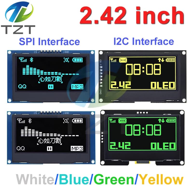 DIYTZT 2.4 "2.42 pollici 128x64 Modulo Display LCD OLED SSD1309 12864 7 Pin SPI/IIC I2C Interfaccia Seriale per Arduino UNO R3 C51