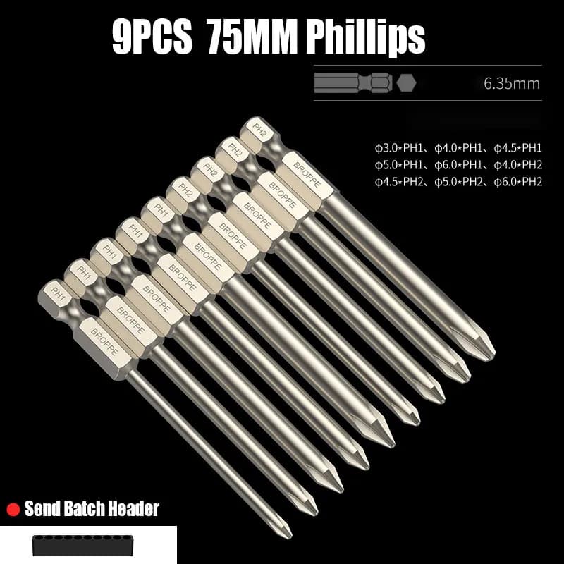 Punta per cacciavite elettrico Phillips magnetico 50/75/100/150mm Punta per cacciavite elettrico con testa a croce in acciaio legato S2 con codolo esagonale
