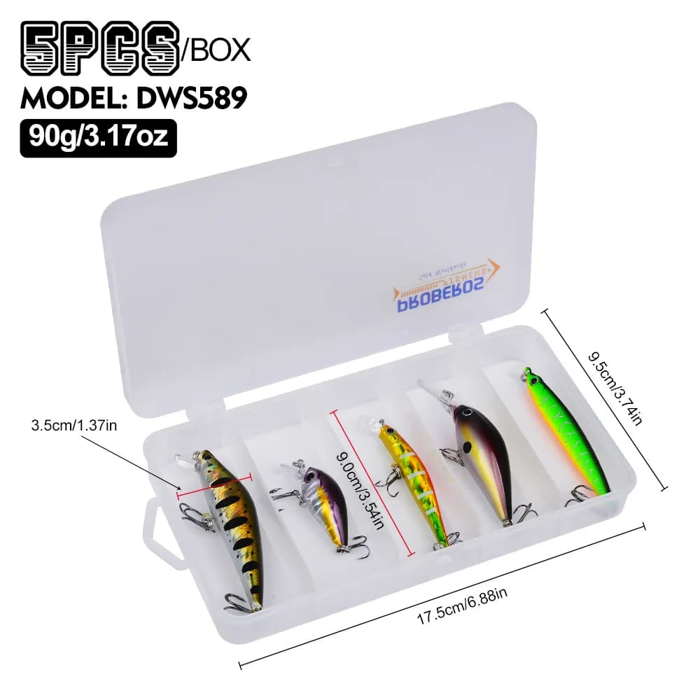 5pcs Fishing Lure Set Minnow Pencil Rock Simulation Lure Bait Combo Kit with PP Box for Beginners