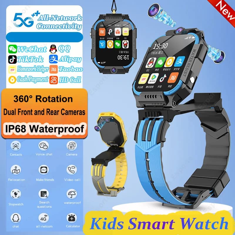 Smartwatch 4G per Bambini con SIM, Videochiamate, Doppia Fotocamera, SOS, GPS, WIFI, Posizionamento, Allarme, Calcolatrice, Contapassi per Ragazzi e Ragazze
