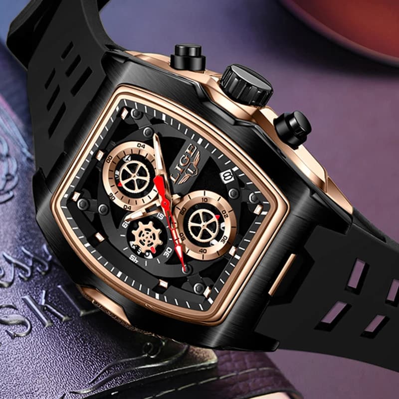 LIGE Orologio quadrato in silicone di nuova moda da uomo Top Brand di lusso militare quadrante grande orologio da uomo sportivo cronografo al quarzo impermeabile