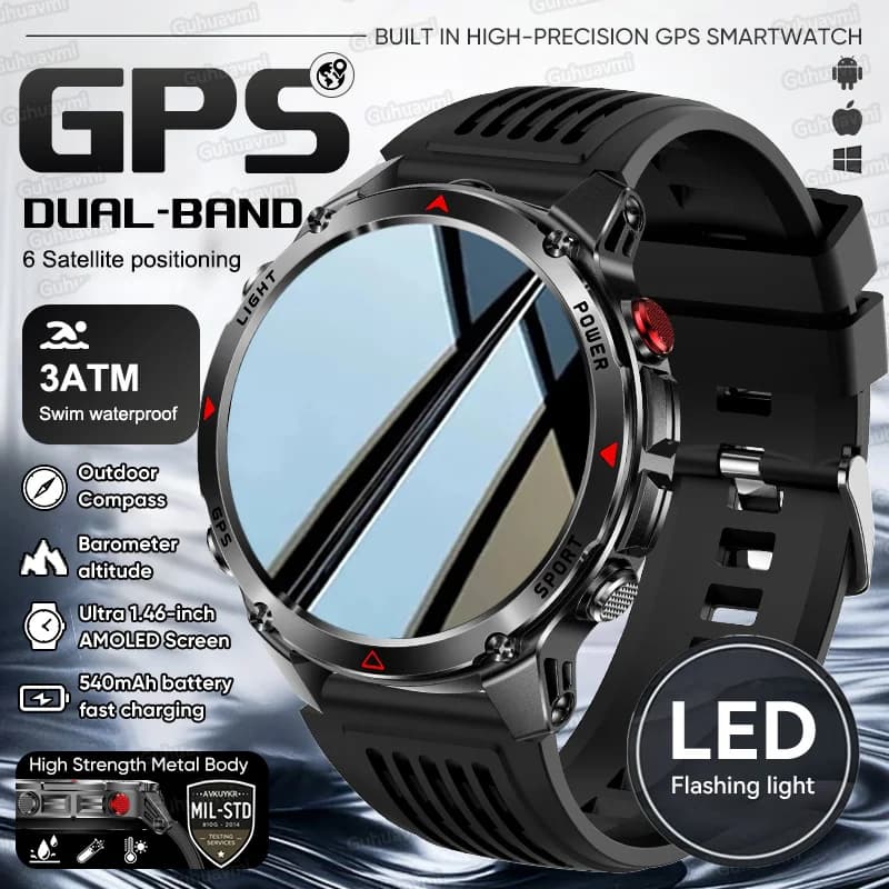 2025 Nuovo orologio intelligente GPS dual-band professionale Sport all'aria aperta Ride Run Swim Bussola Altimetro 3ATM Braccialetto intelligente impermeabile da uomo