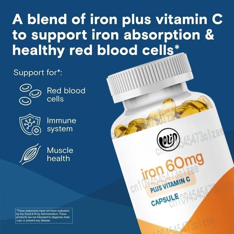 Iron supplement, containing vitamin C | Fumarate ferrosi Vitamina, No Glutine, Dairy products and Soy | 60 capsules