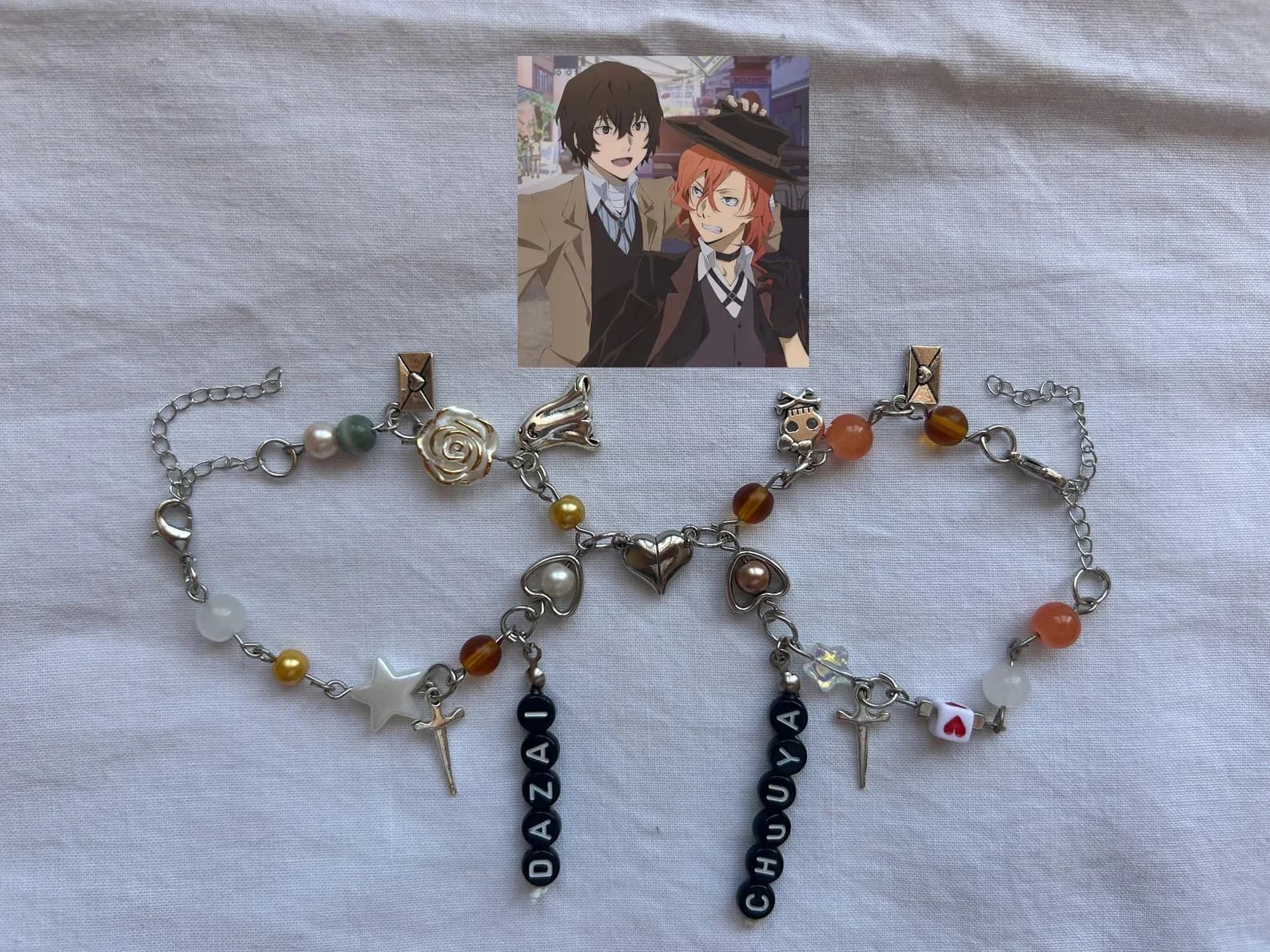Dazai Osamu and Chuuya inspired couple bracelets, handmade creative gifts, beaded bracelets