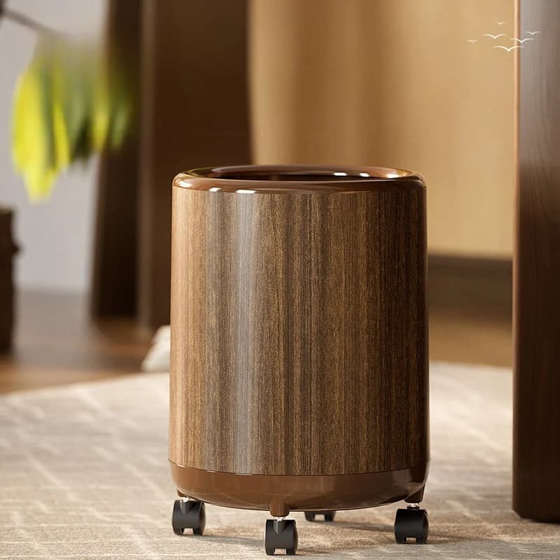 Wooden Look Rolling Garbage Can, Large Capacity Wastebasket with Wheels, Easy-Clean Sturdy Durable for Home Kitchen Use