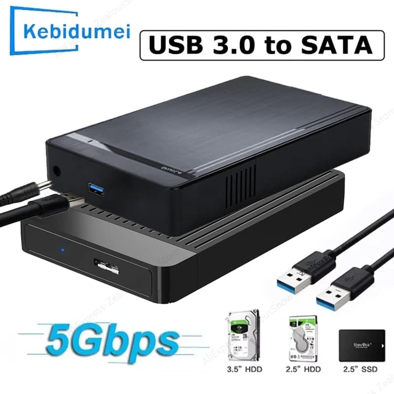 KEBIDUMEI 2.5" 3.5" HDD Case SATA to USB 3.0 Adapter 5Gbps Hard Drive Disk High Speed Enclosure for 2.5 3.5 inch SSD HDD Case