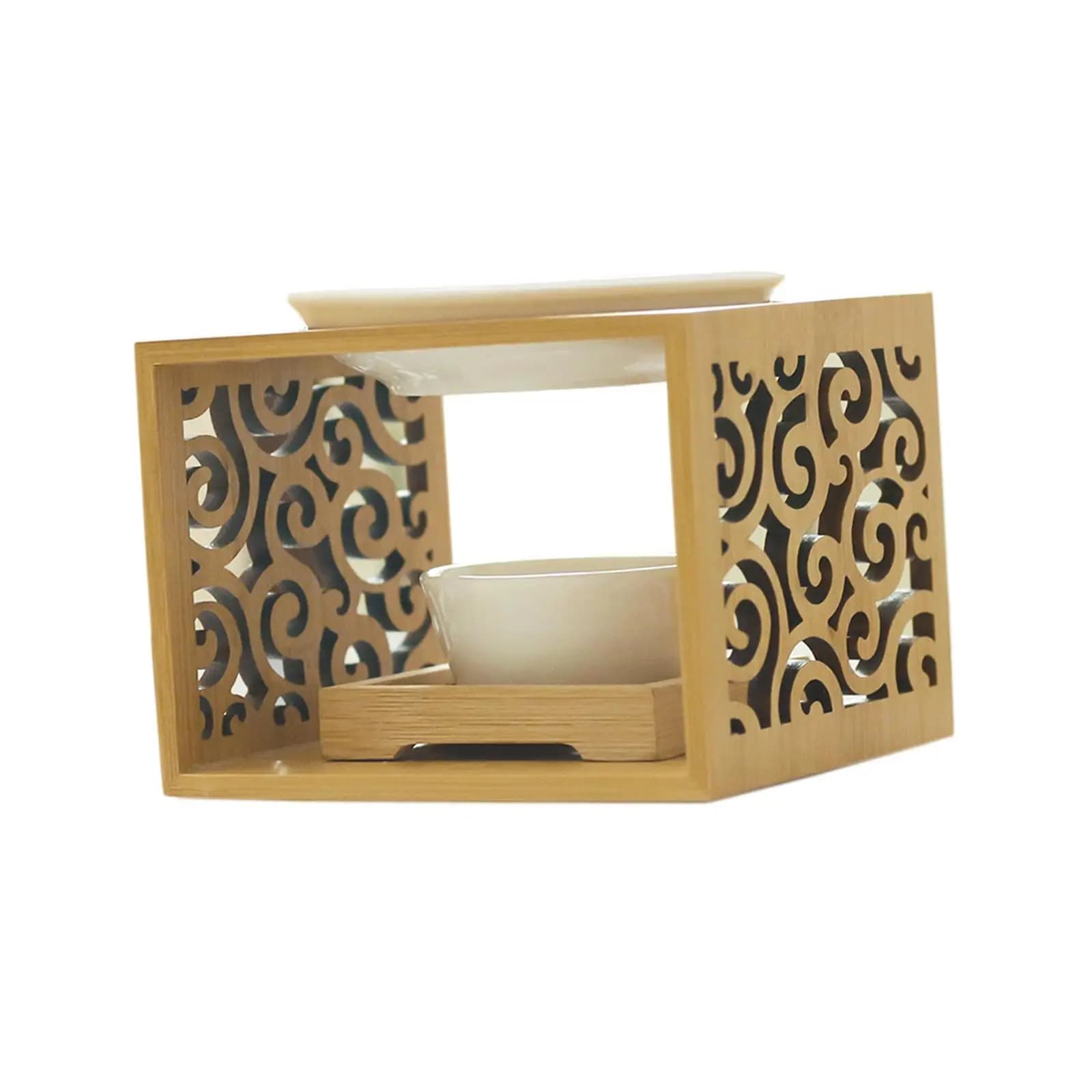 Portacandele in Ceramica e Legno per Aromaterapia, Diffusore di Cera per Yoga, Spa, Casa, Camera da Letto, Decorazione