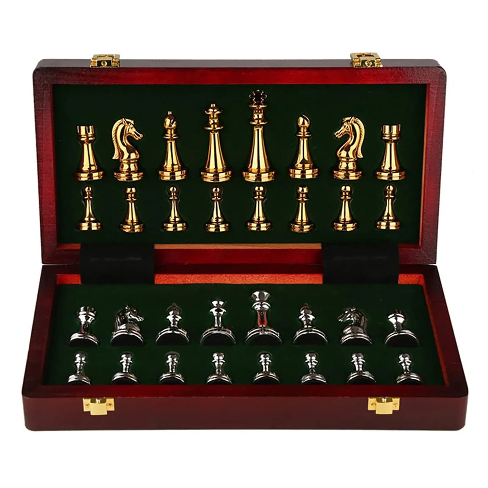 Set di Scacchi Deluxe in Metallo da 11 Pollici, Scacchiera Pieghevole in Legno, Pezzi in Lega, Gioco Classico per Adulti e Principianti