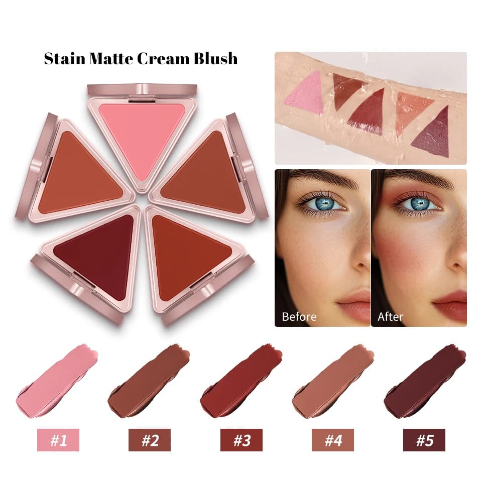 Lakerain Triangle Cream Blush Cream Crema opaca Non grassa Facile da spingere Saturazione del colore Crema blush Rouge rosato naturale alto